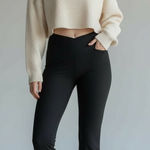 Aerie OFFLINE By  Real Me High Waisted Crossover Rib Super Flare Legging XS Black Photo 0