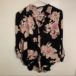 Candie's Candie’s Button Down Tie Front Top Black Floral Photo 2