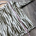 Garnet Hill silk & cotton olive green zebra artsy stripe boxy sweater women’s S Photo 2