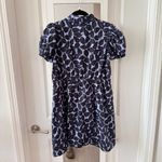 Sail To Sable  Autumn Leaf Print Puff Sleeve Shirt Dress - Hydrangea/Navy Size L Photo 4