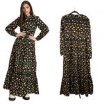 ASOS  Modest Long Sleeve Floral Tiered Black Yellow  Maxi Dress 12 NEW with Tags Photo 1