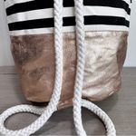 Victoria's Secret  Drawstring‎ Tote Bag Backpack Weekender NWT Black White Gold Photo 4