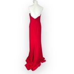 Mac Duggal Bustier Gown Women's 8 Red Strapless Sweetheart Maxi Pooled Train Photo 4