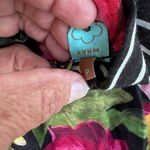 Farm Rio  WOMENS PERITE OPEN BACK Floral Black Top with Striped Sleeves Photo 7