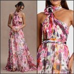 Mac Duggal  68108 Multicolor Asymmetrical Ruffled Halter Floral Gown Photo 1
