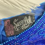 VTG Sassy Doll Bead Silk Dress Padded Shoulder Sequin Y2k Floral Cocktail Party Blue Photo 5