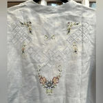 Coldwater Creek  | Light Sky Blue Linen Button Down Floral Embroidered Blouse M Photo 3