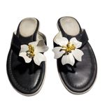 Vtg Y2K Lands' End Black White Leather Flower Accent Toe Post Thong Sandals Sz 6 Photo 1