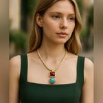 NWT House Of Harlow Elegant Twisted Rope Necklace with Red & Turquoise Pendant Blue Photo 2