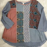 Coldwater Creek 🎄 Multicolor Patchwork 3/4 Sleeve Top Photo 0
