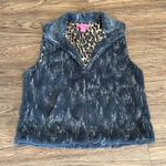 Betsey Johnson Faux Fur and Sequins Vest with Leopard Print Lining Gray Medium Photo 6