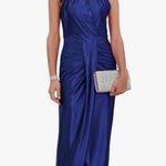 NEW Blue Satin Sleeveless Halter Neck Formal Cocktail Party Midi Dress S Photo 2