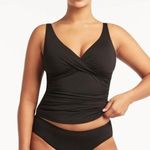 Sea Level Eco Essentials Black Cross Front Tankini Swimsuit Top Size 4 New Photo 0