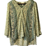 Soft Surroundings  Top Women Size‎ Medium Pullover Tunic Henley Floral Roll Tab Photo 0