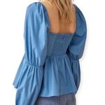 Reformation Jaxley Puff Sleeve Square Neck Blouse Blue Photo 1