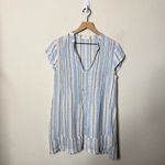 CP Shades  Regina Linen Striped V-Neck Cap Sleeve Pintuck Tunic Dress Blue Size S Photo 2