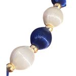 Vintage Blue & White Silk Thread Beaded Necklace Gold Tone Spacers No Clasp 28" Photo 1