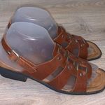 basic editions  brown leather buckle block heel sandals Photo 4
