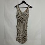 EXPRESS  Champagne Metallic Ruched Sleeveless Bodycon Mini Y2K Dress Size 10 Photo 1