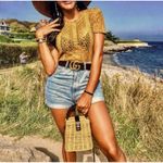 ZARA Trafaluc Lace Velvet Crop Top Mustard Gold Yellow Womens NWOT Photo 4