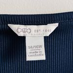 Cato  Size L/XL navy blue ribbed knit top with sheer daisy-print sleeves Photo 4