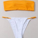 orange and white strapless bikini set Size M Photo 1