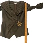 Tadashi Shoji  Womens Sz 4 Jeweled Brown Faux Wrap Taffeta Blouse Back Zip Photo 11