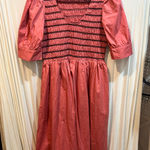 Moodie Womens Dress Size L Pink Smocked Puff Sleeve‎ Midi Casual Size L Photo 0