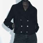 ZARA  WOMAN  WOOL BLEND CROPPED COAT JACKET GOLD BUTTON Navy size Small Photo 0