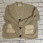 Anthropologie  boxy knit cardigan sweater tan Beige oatmeal cream Patch pockets M Photo 0