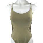 Free People Olive Green Sleeveless Cami Camisole Thong Bodysuit Tank Top Size M Photo 0