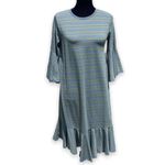 LuLaRoe  Womens Dress‎ Size M Maurine Green Blue Striped Swing Bell Sleeves NEW Photo 1