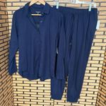 Needle & Cloth Navy Linen‎ Blend Button Down Shirt And Jogger Set Size XS Photo 0