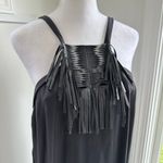 Maje  NWT Bretelle Fran Silk Leather Fringe Black Shift Dress Sz Medium / 2 Photo 3