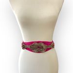 Pink silk Ribbon Gold Wide Knotted Chain Metal Buckle Vintage Belt Photo 0