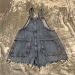 American Eagle  Outfitters Blue Denim Baggy Overall Short Overalls Photo 1