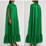 Alice + Olivia NEW  Lanelle Maxi Cape Dress in emerald green Chiffon Sz M Photo 1