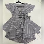 Balance Collection  Gray Striped Romper wrap front V neck. Photo 0