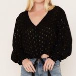 Wrangler Retro Women's Tie Front Poet Sleeve Cropped Blouse Size Large Photo 0