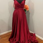 La Femme 28571 Prom Dress Satin Empire Waist Sleeveless Gown Wine Size 2 Photo 2