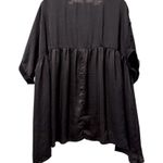 Glam Rolled Short Sleeve V Neck Satin Baby Doll Flowy Blouse Black Size Large Photo 3