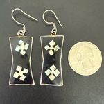 Vintage Alpaca Mexico Mexican Silver Black Enamel Abalone Inlay Dangle Earrings Photo 5