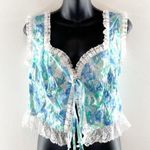 Love + Harmony Sleeveless Floral Tie Front Crop Lace Trim Tank Top Blue Medium Photo 0