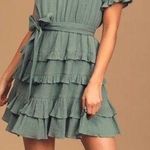 NWT Lulu’s All The Sage One Shoulder Ruffle Dress ~ size Large Green Photo 0