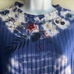 Sheesh Tie Dye Knit Top Purple White Embroidered Neckline Medium NWT Boho Hippie Photo 3