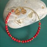 ALEX AND ANI Antique Americana Grateful Beaded Bangle, Red and Gold Tone Beads Photo 5