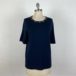 Pure Collection Blue Jeweled Cashmere Top Size 10 Photo 6