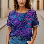 Authentic Vintage Lillie Rubin silk sequin beaded geometric abstract blouse 1980 Purple Photo 0