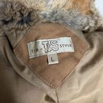 Belted Trench Coat Removable Rabbit Fur Collar Small Tan Pockets Lined Buttons Photo 8