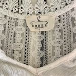 Ember Boho Sleeveless Swiss Dots Blouse Large Crochet Lace Collar Henley Shirt L White Photo 3